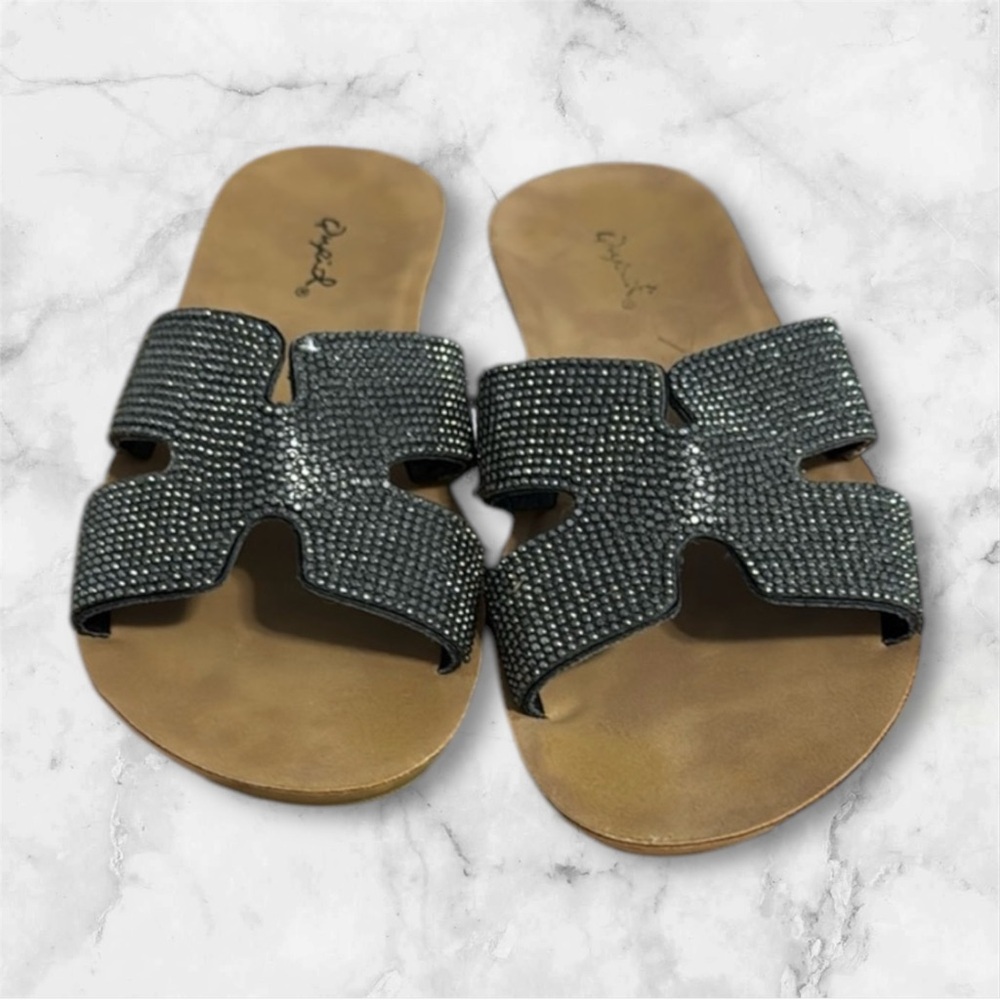 NanaMacs Glam you up rhinestone sandals (black) Qupid shoes size 5